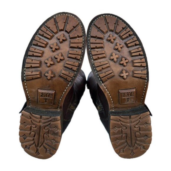 FRYE Valerie Belted Shearling Brown Tall Biker Moto Motorcycle Winter Boots 8 - Picture 6 of 7